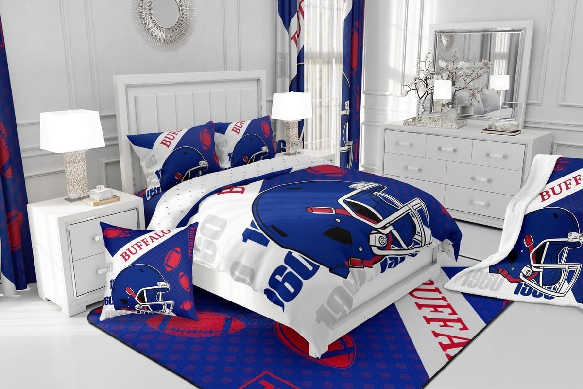 Feelyou Football Comforter Set Twin Size Buffalo Bedding Set for Kids Boys Girls Football City Duvet Quilt Fans Gift Bedroom Decor Microfiber 2 Pcs with 1 Pillow Cases