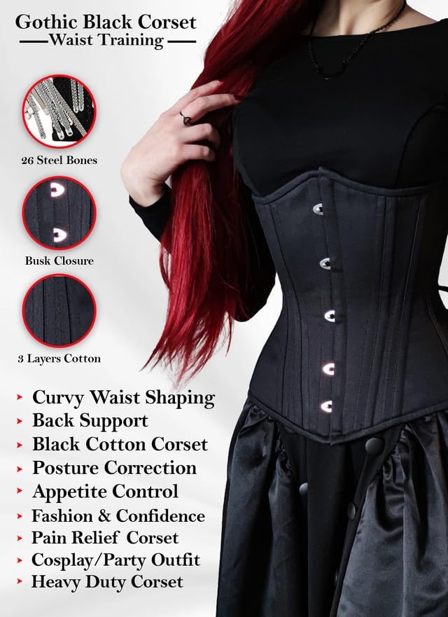 SLIMX Black Corset Underbust Long Torso Steel Boned Waist Trainer for Women Plus Size Heavy Duty Open Cup Corset Hourglass - Image 3