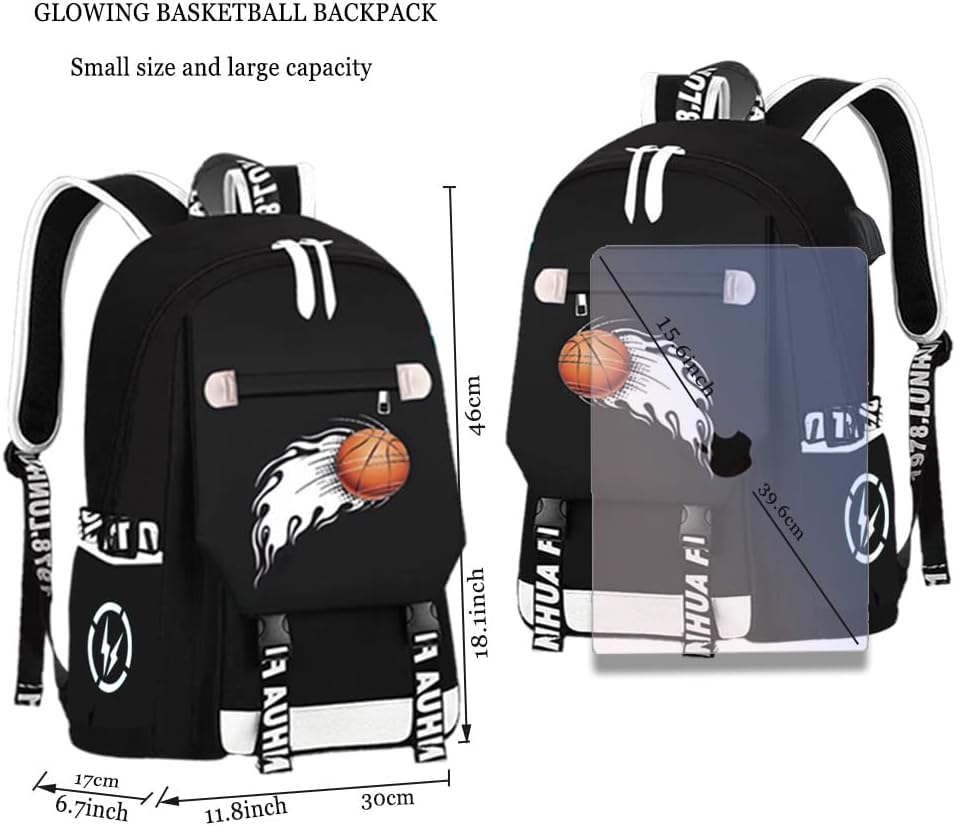 School Backpack for Boys Print Backpack Teenagers Anime Large School Bag Outdoor Reflective Daypack.Luminous Pattern Travel Laptop Backpack - With Usb Charging Port Headphone port Boy