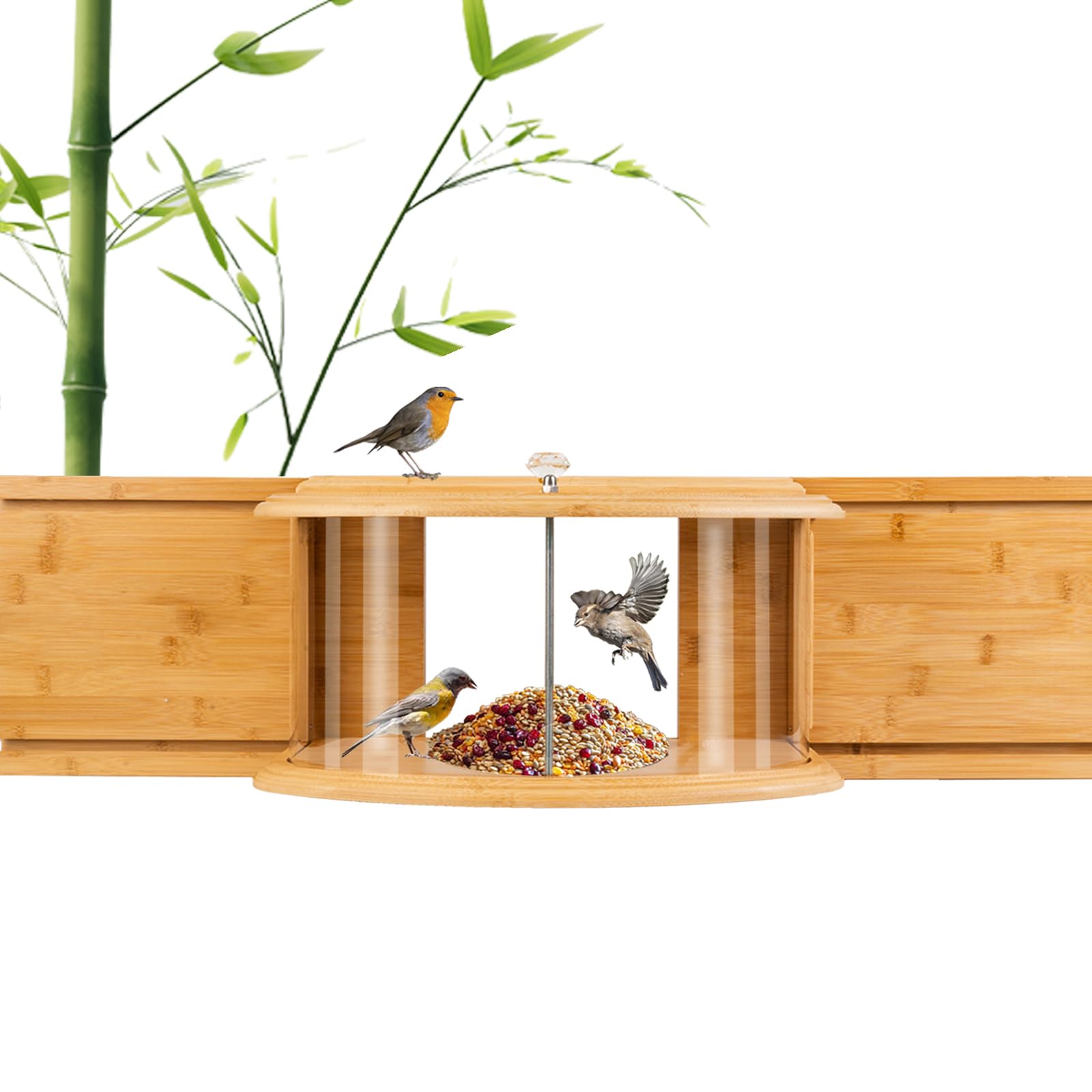 Window Bird Feeder Birdwatching Indoors,180° Ultimate Clear View Wild Bird Feeder Brings Nature's Beauty to Your Home/Office Hanging Bird Feeder House Bamboo Nature