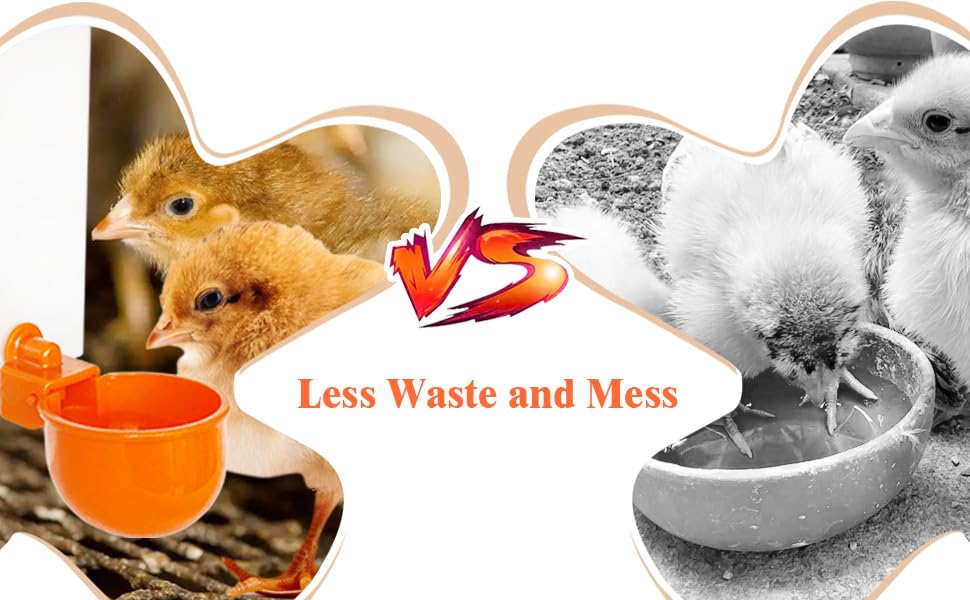 Automatic Waterer System Chick Feeder and Drinker Cups 1L Hanging Automatic Fill Poultry Watering Cup Used for Cages (Orange, 2)