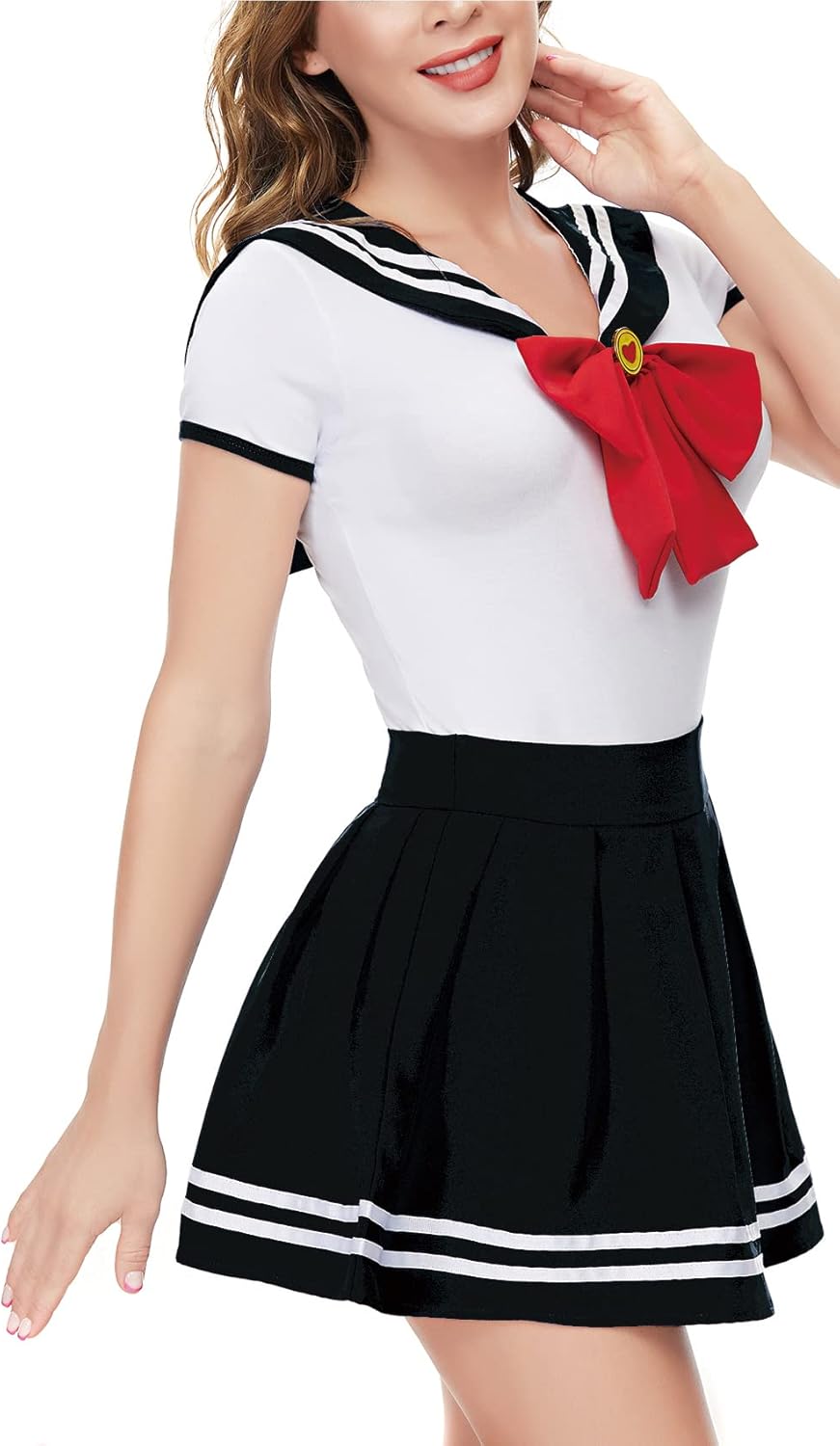 CutiePlusU Button Crotch Onesie Women Romper Bodysuit Skirt Set