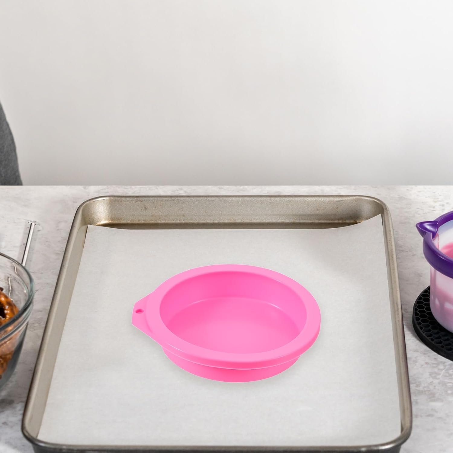 4PCS Air Fryer Egg Molds, Non Stick Round Silicone Baking Molds, 4 Inch Muffin Pan for Pancakes Burger Buns, Microwave Safe Accessories for Oven