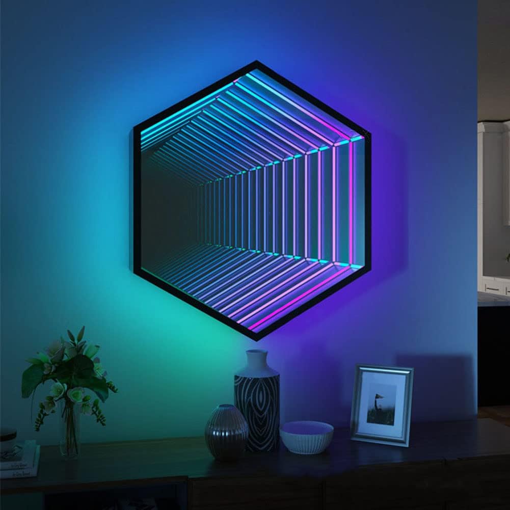 Multi-Color Changing LED Infinity Mirror Tunnel Light - Remote Control Wall Frame & Desktop Lamp for Party & Home Decor (30cm) - Unique Decorative Lighting