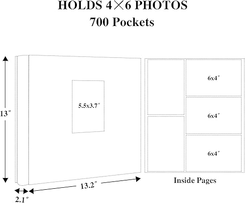 Miniatura 5 de Hiwhy Álbum de fotos de 4 x 6 pulgadas, 700 fotos, cubierta de cuero, álbumes de fotos de boda, capacidad extragrande, libro de fotos con hermosas