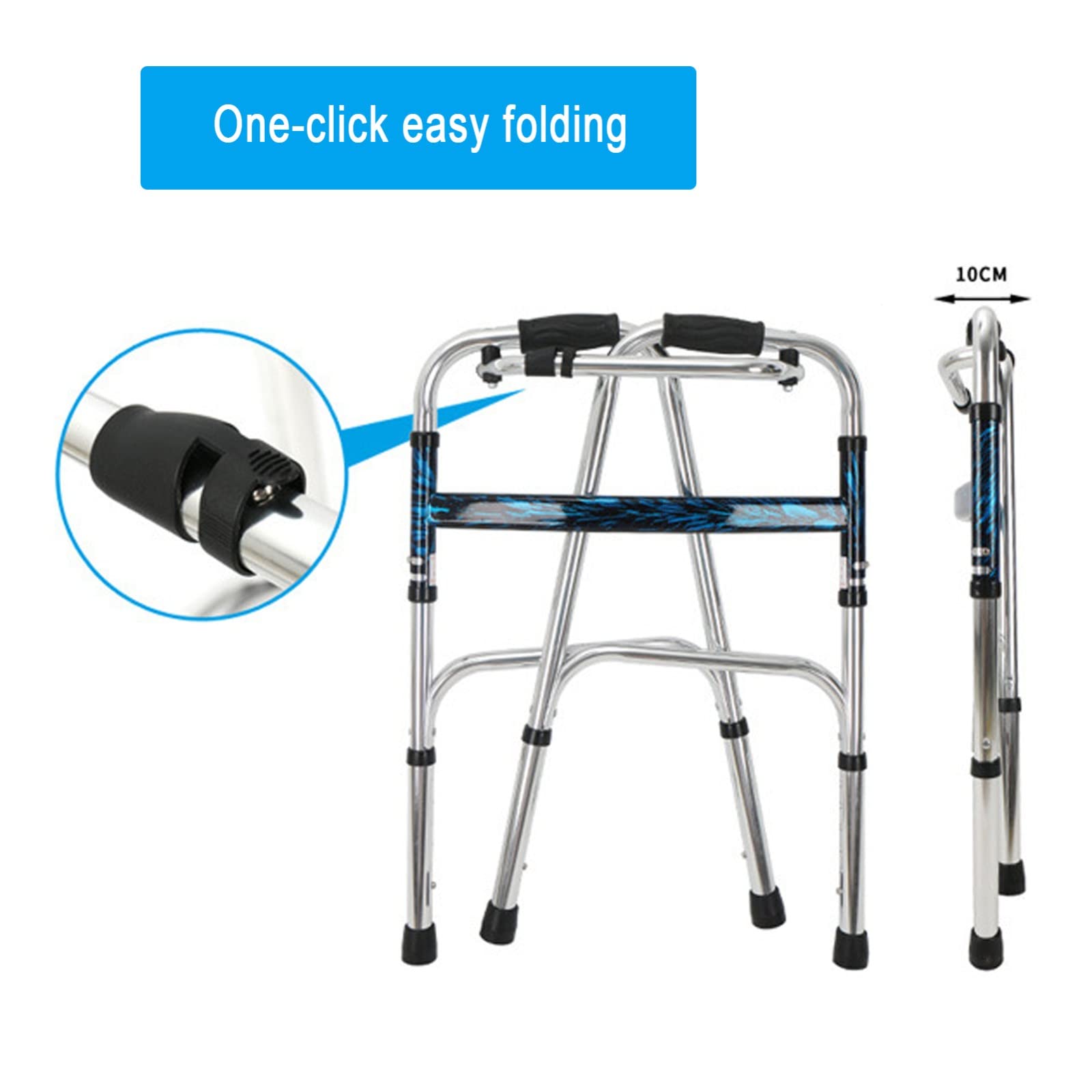 Gehbock Klappbarer Mit 2 Lenkrollen,Höhenverstellbarer Gehwagen Für Senioren Und Behinderte Leicht Gehhilfe Faltbar,Ergonomische Griffe,rutschfeste Füße,Aluminium,Belastbar Bis 100 Kg
