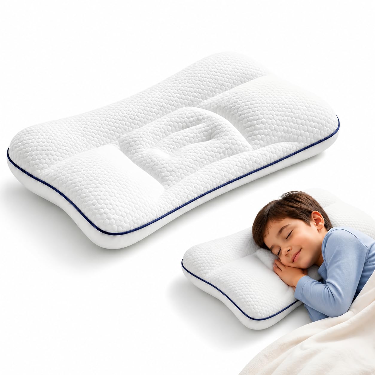 Sereniakids Cuscino,Cuscino Bambino 1-16 Anni,3 Altezze | Tessuto Traspirante A Strati D'aria,Rettangolare Design Traspirante Per Un Sonno Confortevole Durante La Crescita Dei Bambini