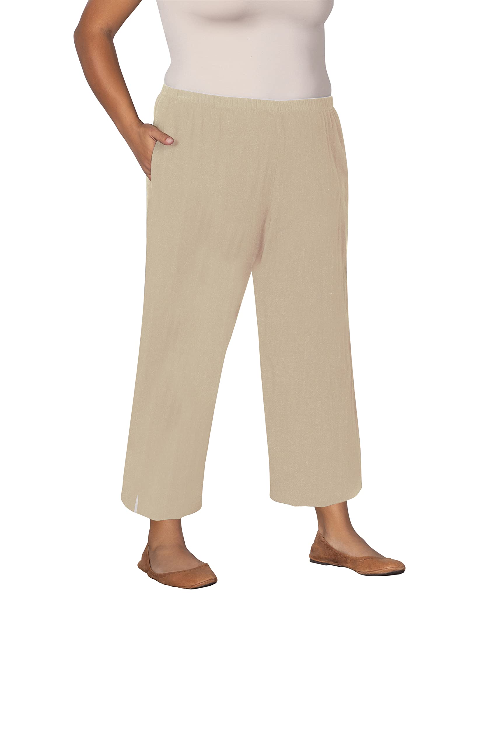 Plus Size Linen Pull On Wide Leg Flood Pants