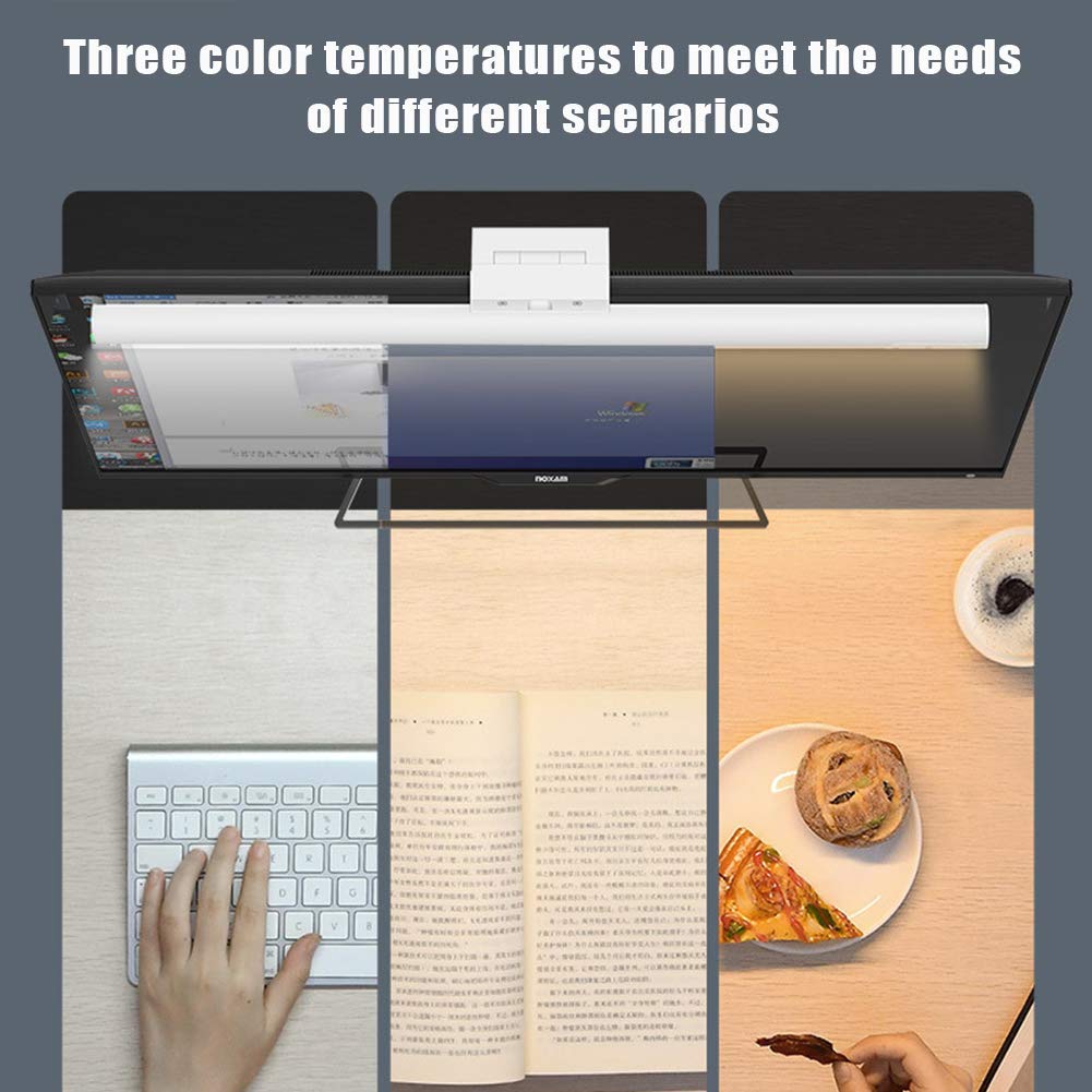 E-Lectura Lámpara LED De Tareas, Alimentación USB Monitor Light Bar, Parpadeo De Ojos-Care Luz Brillo Y 3 Ajuste De Temperatura De Color, para Los Niños, Staffs Oficina Y Estudiantes,Negro