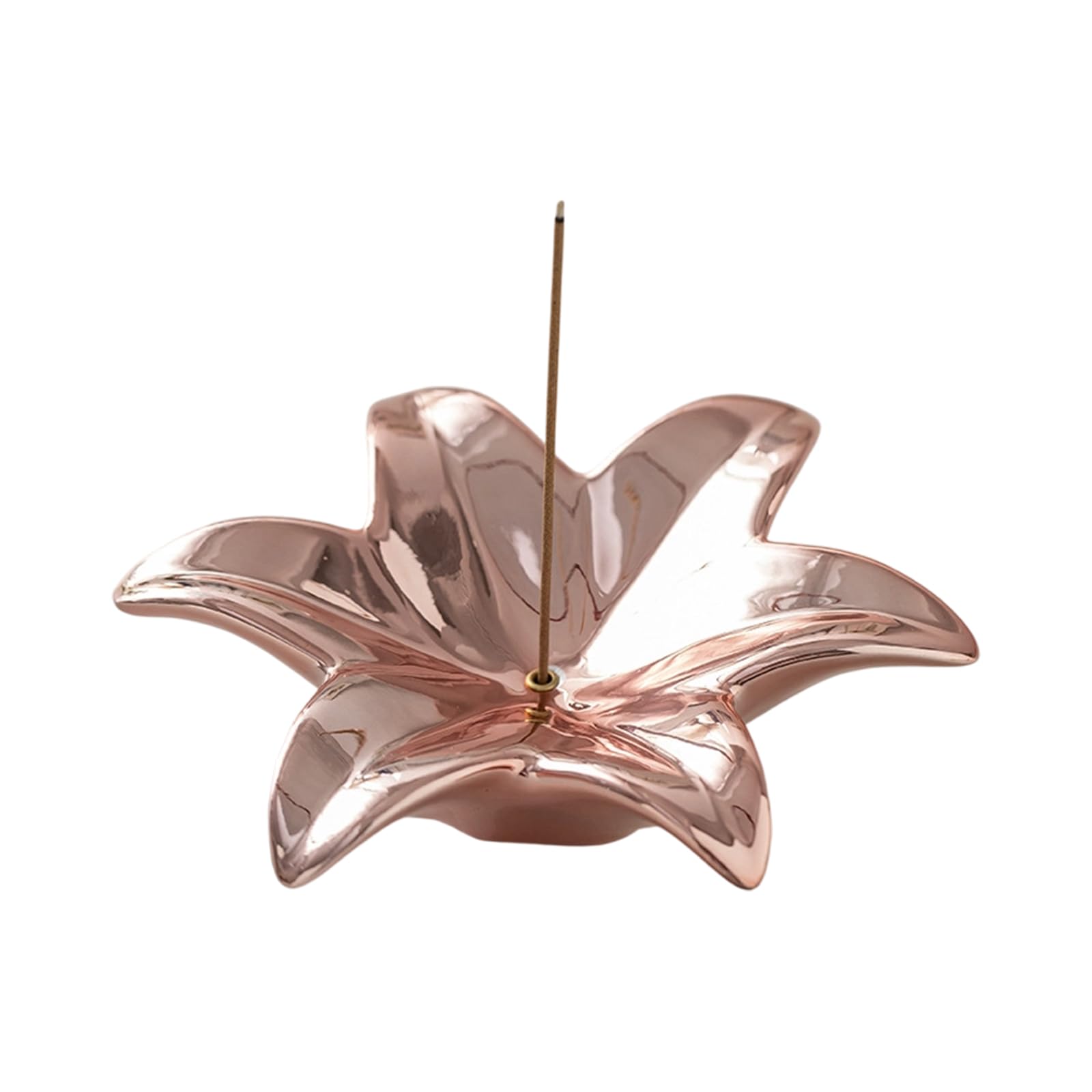 Mekalero Rose Gold Ceramic Scent Stick Tray Flower-Shaped Holder 5.51 X 1.57 In, Decorative Stand For Bedroom Study Shelf Decor Accent Scent Stick Stand Floral Ceramic Tray Home Decor Holder Yoga Room Particle Tabletop