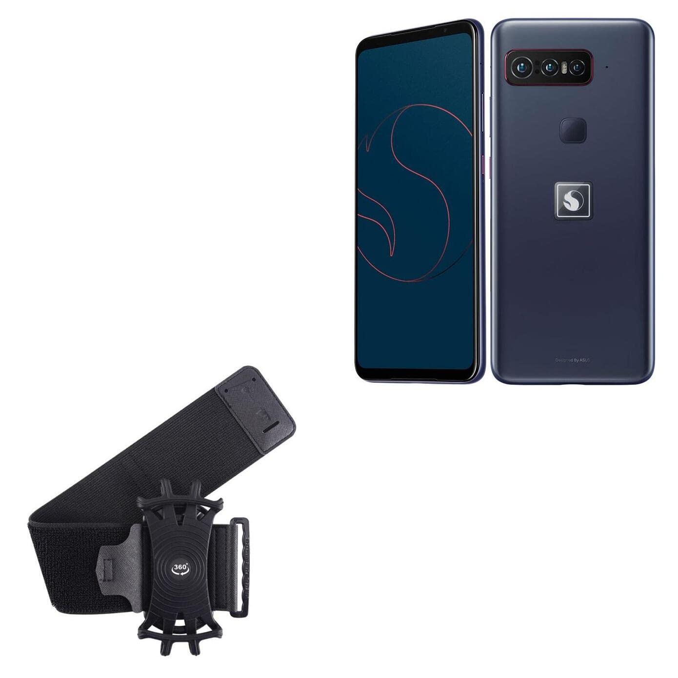 BoxWave Holster Compatible with ASUS Smartphone for Snapdragon Insiders - ActiveStretch Sport Armband, Adjustable Armband for Workout and Running - Jet Black