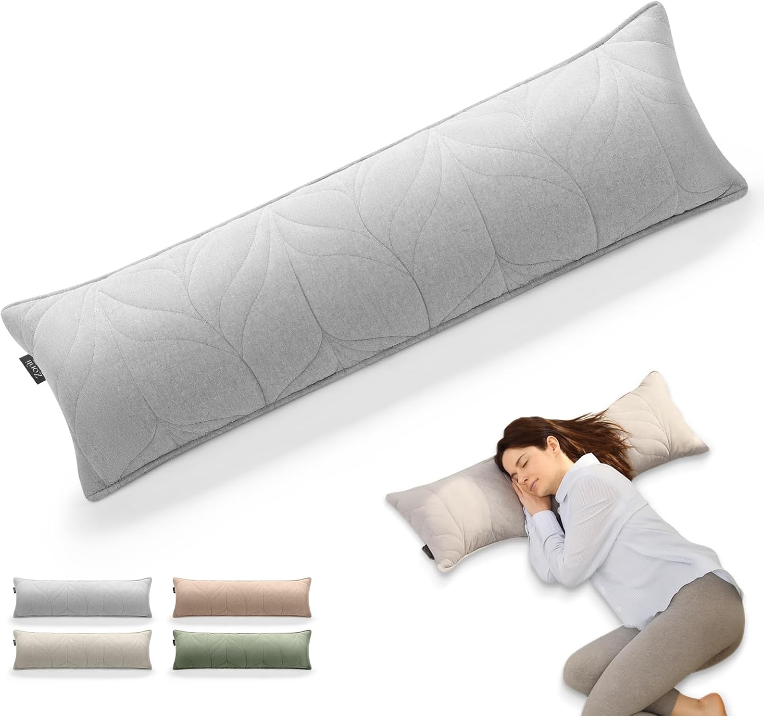 ZonLi Supportive Foam Long Lumbar Pillow for Bedroom,Bed Couch & Bench, with 100% Cotton Breathable Cover, Firm Bolster Pillow for Back and Side, 39"x12.2", Gray