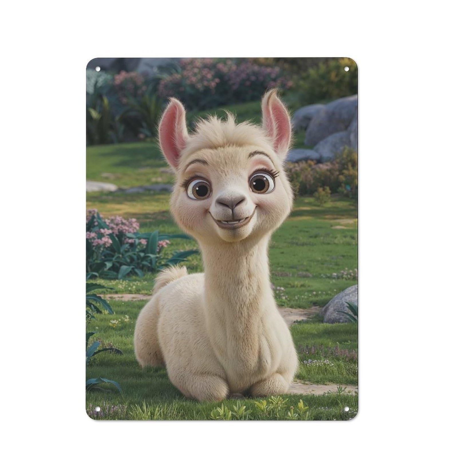 Junmoney Style-8 Cute Smiling Llama Vintage Metal Plaque 40X30cm For Café Or Restaurant, A Decorative Gift For A Newly Furnished Café And Restaurant