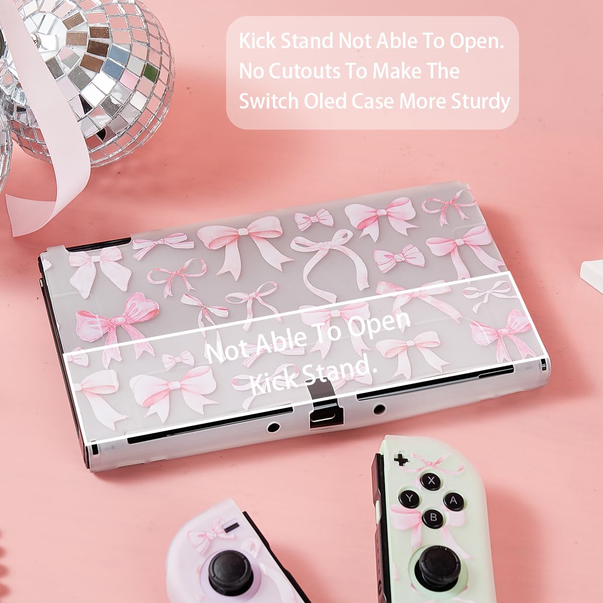 Protective Case for Switch OLED, Silicone Cover Shell Compatible with Nintendo Switch OLED Dockable Case Cozy Accessory Full Protection for Controller & Joy con-Pink Coqutte Bow - Image 4