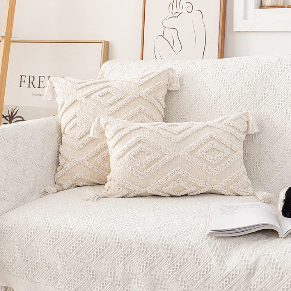 Kissenbezüge Boho, Vintage Beige Tufted Double Rhombus Jacquard Quasten Baumwolle Dekorative Kissenbezüge Marokkanisch Nordic 45X45Cm Dekokissen Bezüge Für Sofa Schlafzimmer Wohnzimmer,45X45Cm,6