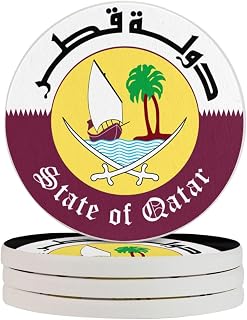 Coat of Arms of Qatar 4in Diatomite Coaster Set Eco-Friendly Base