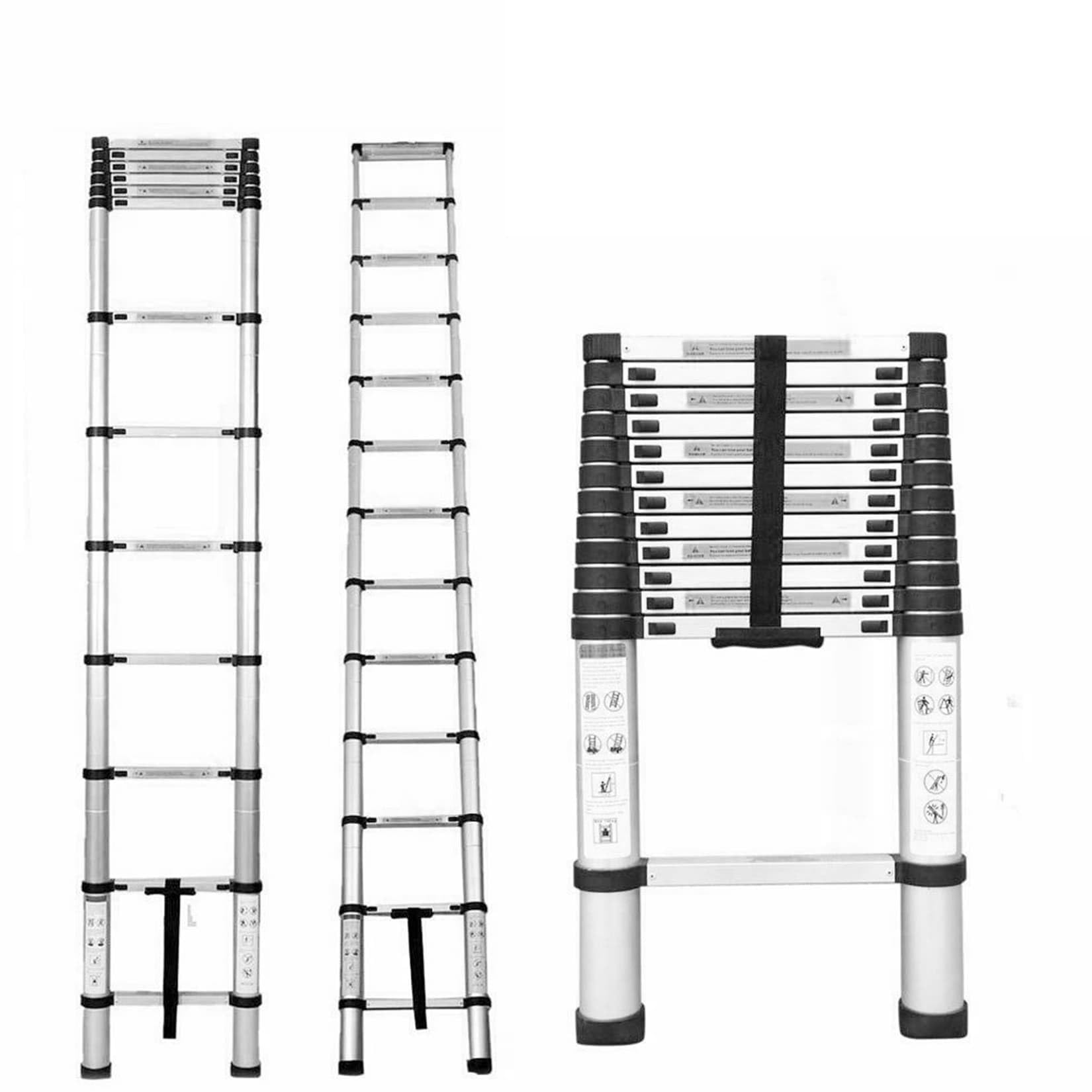 findmall 10.5FT / 3.2M Aluminum Telescopic Ladder Folding Step Inward Sliding Retraction Extension Multi-Use Non-Slip Collapsible Ladder