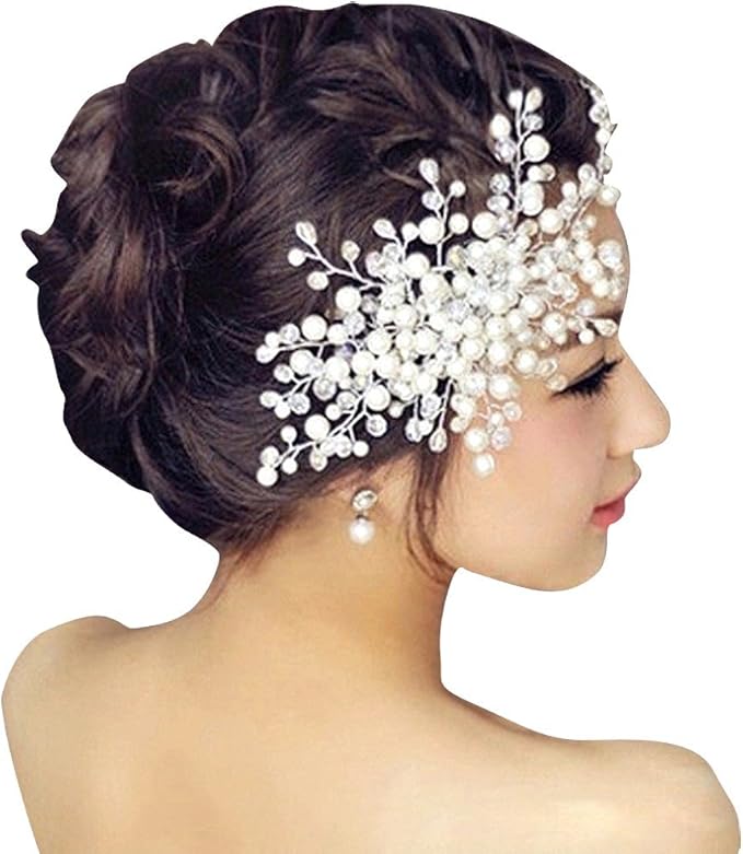 Amazon Drasawee Jp 花嫁 ヘアアクセサリー 手作り クリスタル ビーズ ヘアの櫛 パール 髪飾り 結婚式 ホワイト ヘアバンド ターバン 通販