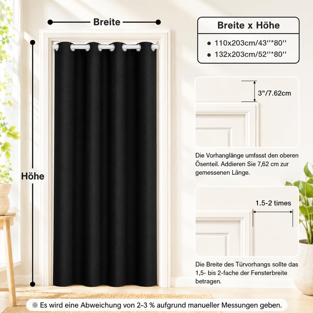 Rideaux de porte (Noir, B132xH203cm)