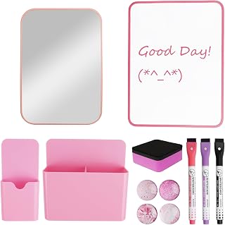 12 PCS Locker Accessories, Pink Locker Decorations for Girls, Back to School Essentials Magnetic Locker Organizer, Includes Locker Mirror, White Board, Pen Holders, Eraser and Magnets