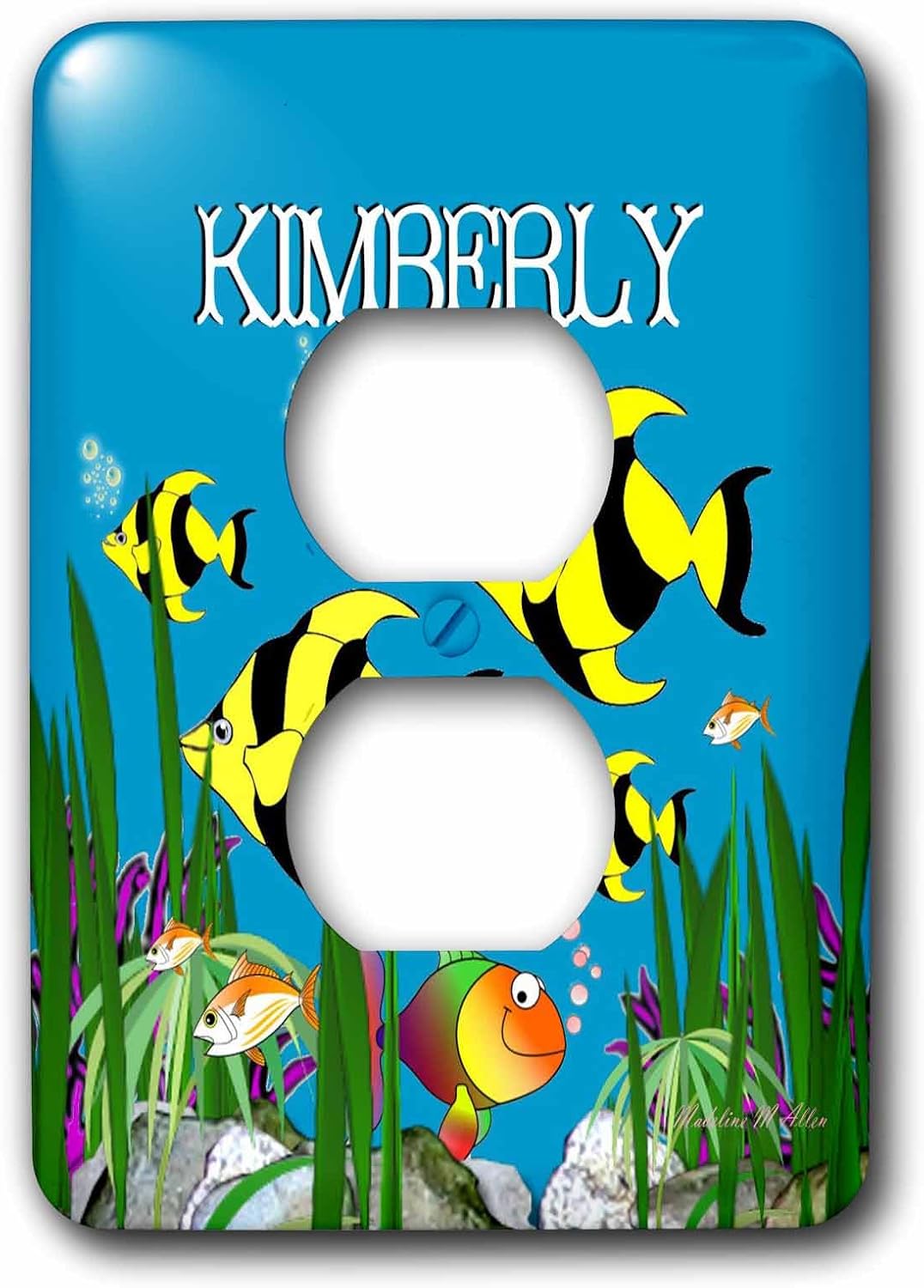 3dRose Colourful tropical plants and fish design personalized with a female name KIMBERLY 2 plug outlet cover