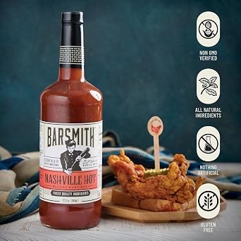 Barsmith Bar Essentials Nashville Hot Bloody Mary Mix, Lively Blend of Tomatoes, Horseradish and Spices, 32-oz. Bottle, Pack of 3