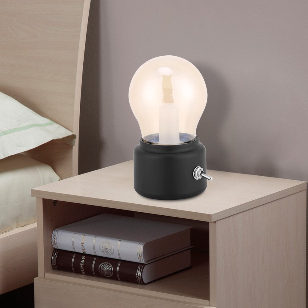 Lampadina senza fili USB da tavolo, USB ricaricabile LED Night Light Mini comodino scrivania lampada a risparmio energetico ed elegante per l'illuminazione da comodino camera da letto(Nero)