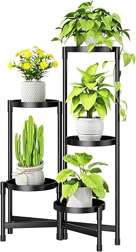 Soporte para plantas para interiores y exteriores con bandeja, soporte de esquina de metal para exhibición de flores, estante plegable de 5 niveles,