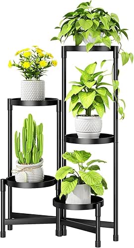 Plant Stand Indoor Outdoor with Tray Corner Metal Flower Display