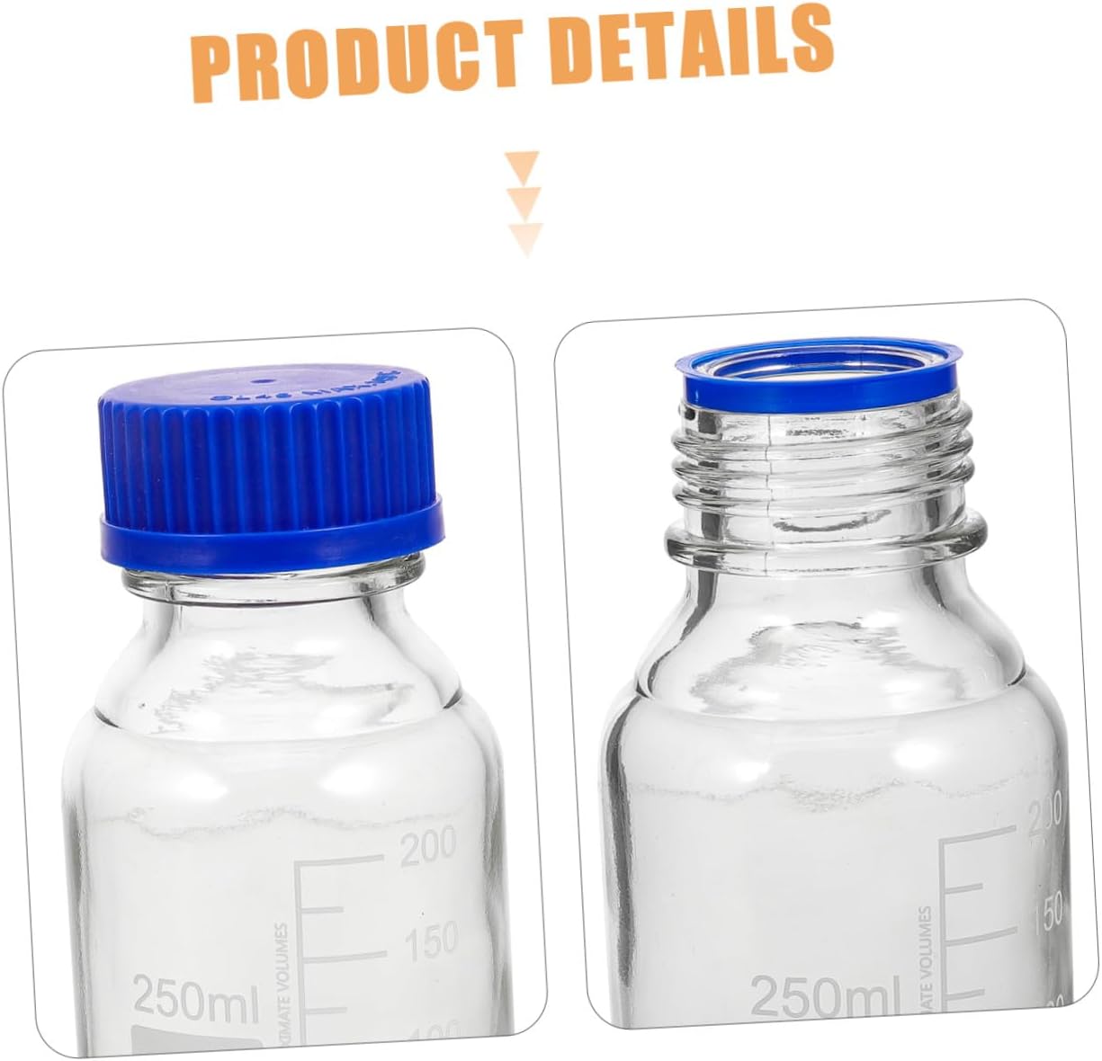 VOSAREA 4-Piece Graduated Glass Reagent Bottle Set with Blue Screw Caps Square Storage Bottles for Lab Use Sealed Liquid Medicine Containers