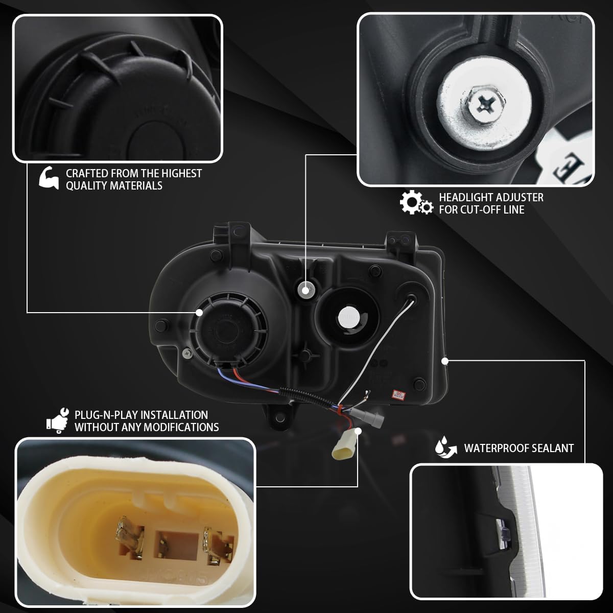 Autozensation Compatible with 2005-2010 Chrysler 300C/300C AWD/HEMI/SRT-8, Left + Right Pair Headlamps Assembly, LED Chrome Projector Headlights