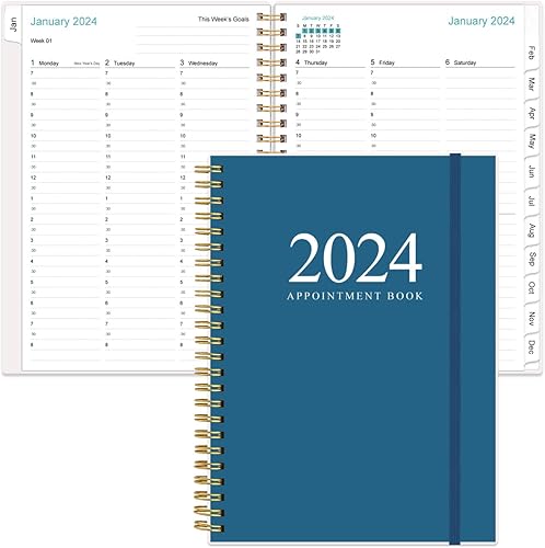 Agenda y libro de citas 2024  Agenda diaria por hora A5 2024 de enero de 2024 a diciembre de 2024, libro de citas semanal con intervalo de 30