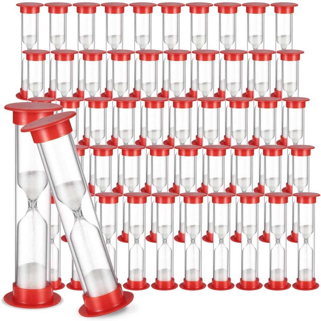 50 Mini Plastic Sand Timers with White Sand, 1-Minute Countdown Clocks for Kids, Study Sessions, Exercise, Games, Compact Tools for Schools and Homes