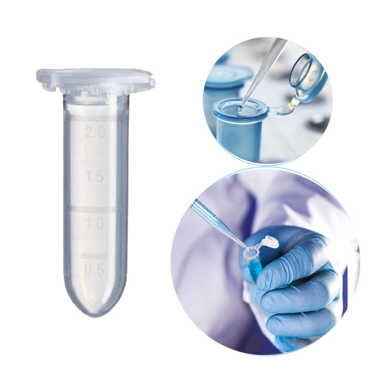 Micro Centrifugeuse Tubes,RoadLoo 500 Pièces Polypropylène 2ML Plastique Transparent avec couvercle Microcentrifugation Tube Gradué pour LaboratoireTest échantillon de fioles