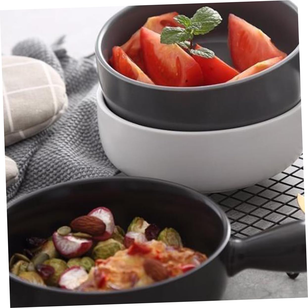 2 Piezas Plato de Ensalada Plato de cerámica para Hornear Plato para Horno Soporte para Antena para mástil Tazón de Desayuno de cerámica Plato de Fruta Tazón de Fruta Grande de CER