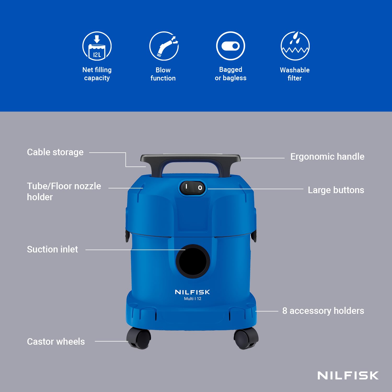Nilfisk Multi I 12 Aspiratore Solidi e Liquidi Edizione fai da te (1100W)