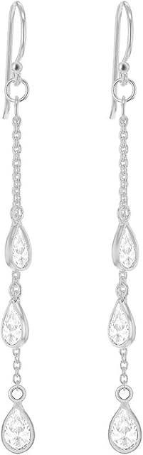 Tuscany Silver Women's Sterling Silver CZ and Chain Drop Earrings