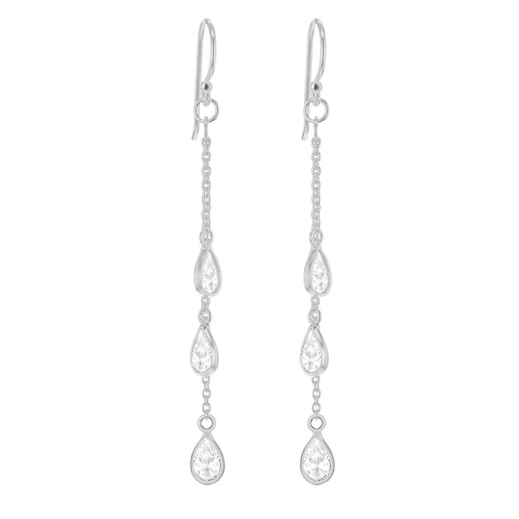 Orecchini A Catena Tuscany Silver In Argento 925 Riciclato Con Zirconi Cubici. Ipoallergenici, Eleganti, In Confezione Regalo Di Lusso.