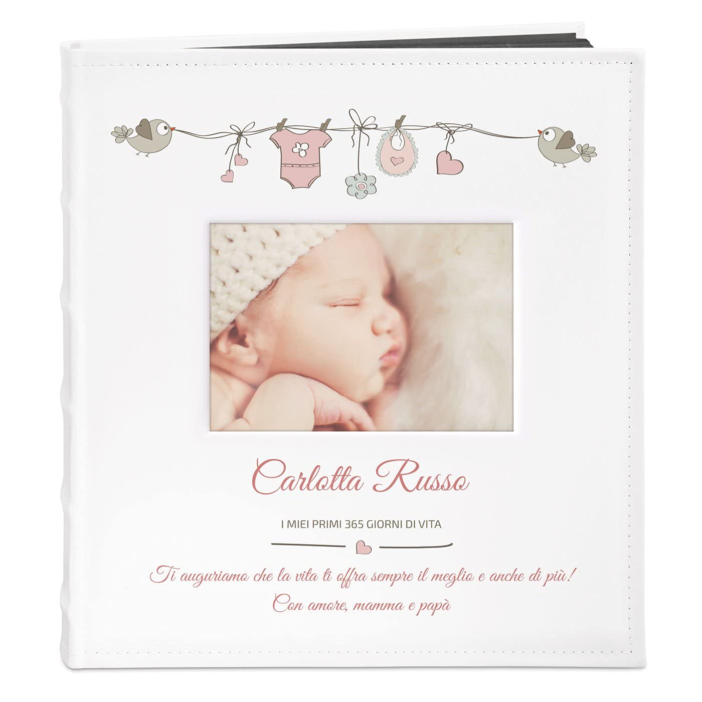 Maverton Album Fotografico Personalizzato | Copertina in Pelle Sintetica con Finestra per Foto, 60 pagine, 240 foto 10x15cm, idee regalo neonato, compleanno, 365 giorni
