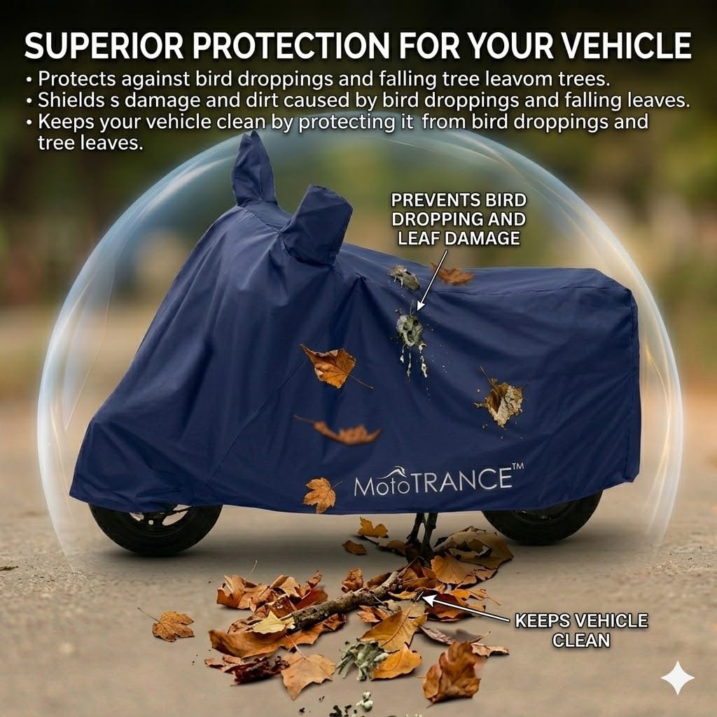 MoTotrance Blue Water Resistant Bike Cover for Royal Enfield Classic 350 | 99.9% Water Resistant & Dustproof | Mirror Pockets | Anti Scratch | Interlock Stitching | Buckle Belt | Two Wheeler Cover 4