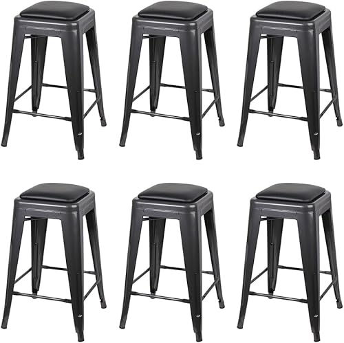 Miniatura 173 de GIA Taburete de mostrador sin respaldo de 24 pulgadas, cantidad de 4, bronce con asiento de madera clara Negro -,Café,Gris,gris, (Gun