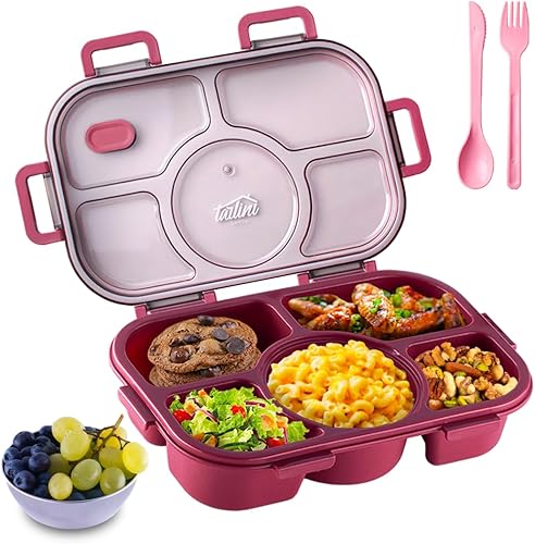 Tarlini Bento Box - Lonchera simple y fácil a prueba de fugas, sin BPA, caja de aperitivos bento de 5 compartimentos, lonchera Bento para adultos,