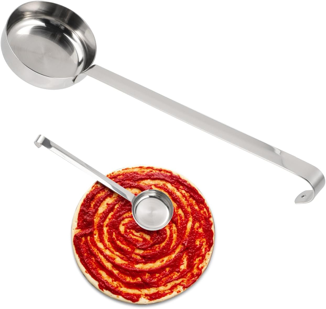 GALPADA Stainless Steel Pizza Sauce Spoon Flat Bottom Ladle for Kitchen Cooking Spoodle Spreader Scoop Serving Utensils Ramen Dumplings Soup Spreading Metallic Silver Restaurant Accessory 10.5 inches