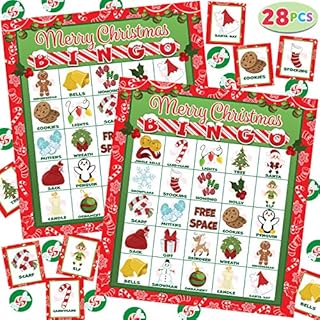JOYIN 28 Players Christmas Bingo Cards (5x5) for Kids Family Activities, Party Card Games, School Classroom Games, Turkey Party Favors Supplies.
