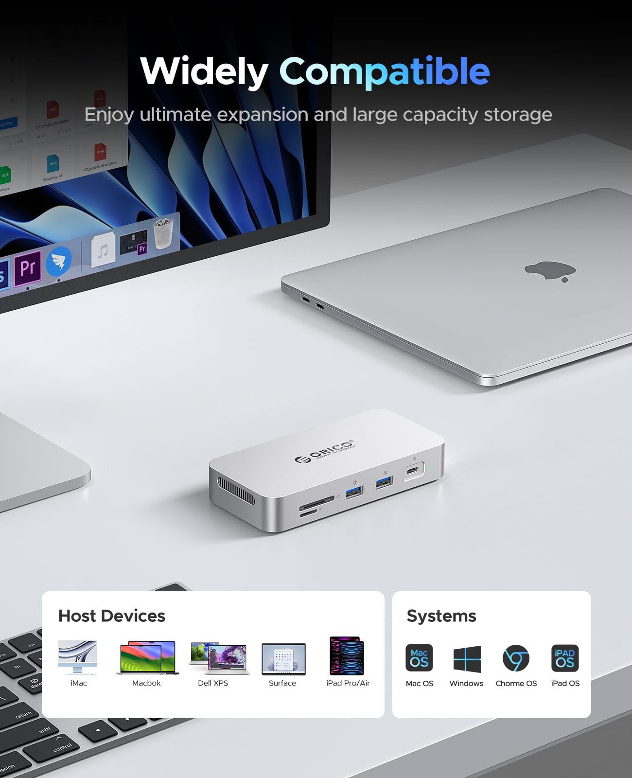 ORICO SSD Esterno 512GB, Docking Station 10-in-1 USB-C velocità fino a 1000MB/s, HDMI 4K@60Hz, ricarica PD 100W Ethernet Gigabit Hub USB, lettore SD/TF Archiviazione Portatile Multifunzione