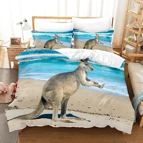 ESPiCO Bettwäsche Trendy Bedding Arche Noah Löwe Tiger Giraffe Pferd Vögel Känguru Leopard Renforcé, Größe:135 cm x 200 cm 4 Bettwäsche 135x200 KäNguru Bettwäsche-Sets Weiche Atmungsaktiv Mikrofaser Tier Bettbezug mit Reißverschluss und 2 Kissenbezüge 80x80 für Kinder Geeignet