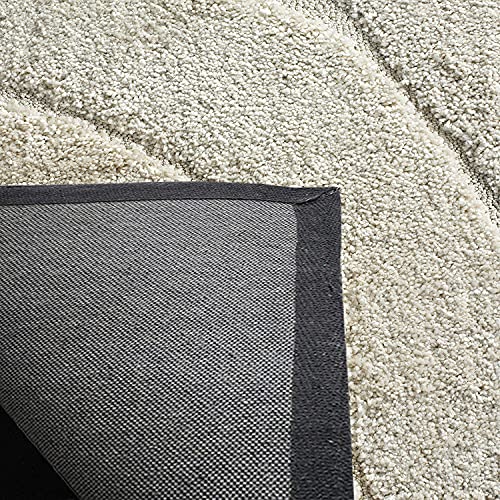 Image of Abstract Wavy Design Shaggy Rectangular Carpet For Living Room,Bedroom,High Low Design Finish Microfiber 1.8 Inch Pile High,8X10 Feet Cream|Cream Color