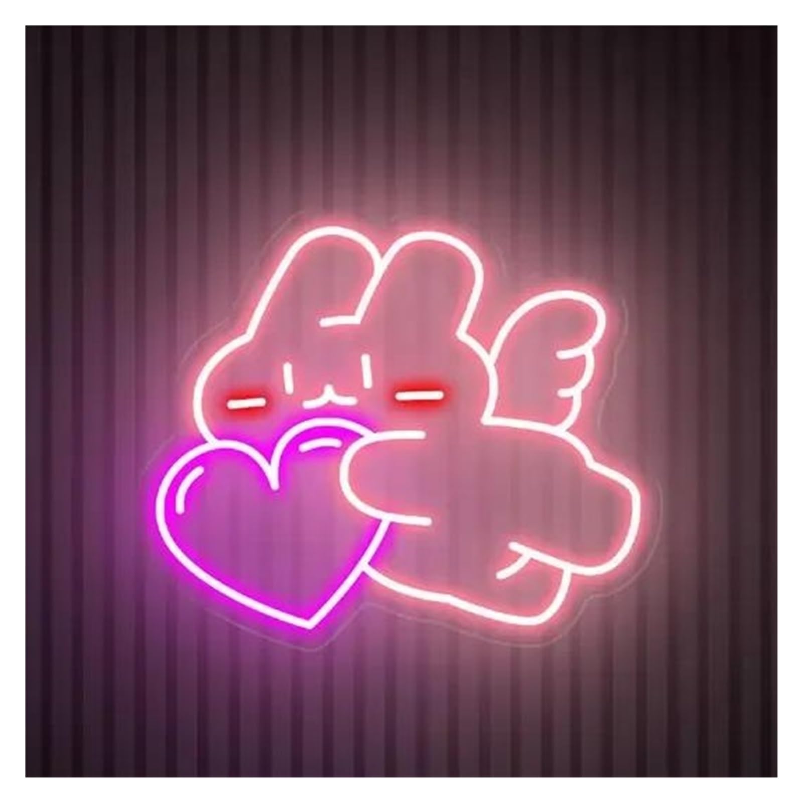 Xenite Pink Hanging Art Neon Signs Bunny Angel With Heart Neon Sign Cute Rabbit For Kids Bedroom Store Cofe Wall Art Decor 43Cm