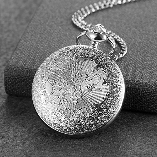 Avaner Antique Bronze Retro Hollow Rose Flowers Openwork Quartz Pocket Watch For Women Girls (Silver) #TOP2