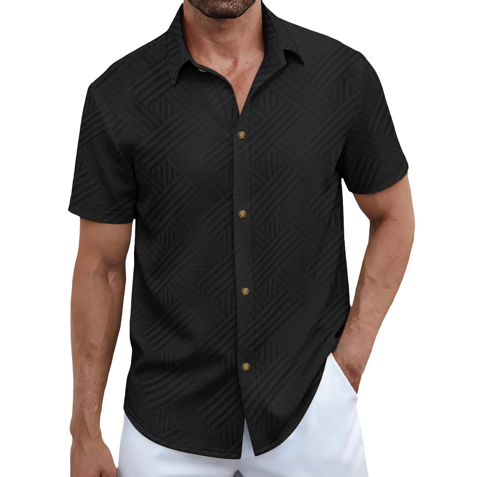 Generico Camicia Hawaiana da Uomo, per Il Tempo Libero, Tropicale, da Spiaggia, vestibilità Normale, per Feste Camicia Uomo Lino Cotone Bianca